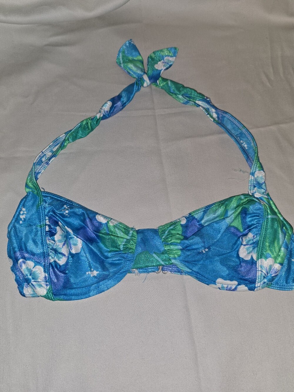 La Playa Halter Bikini Swim Top Multicolor Floral Sz 12 No Underwire Or Padding